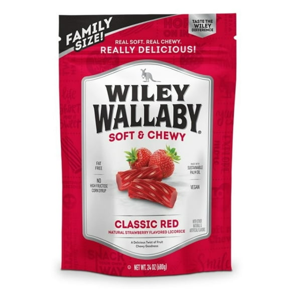 Wiley Wallaby 120150 Classic Red Strawberry Flavor Licorice Soft & Chewy 24 oz. Bag, Pack of 1