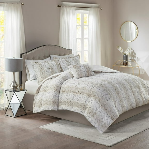 King 4PC Faux Fur Queen Comforter Set