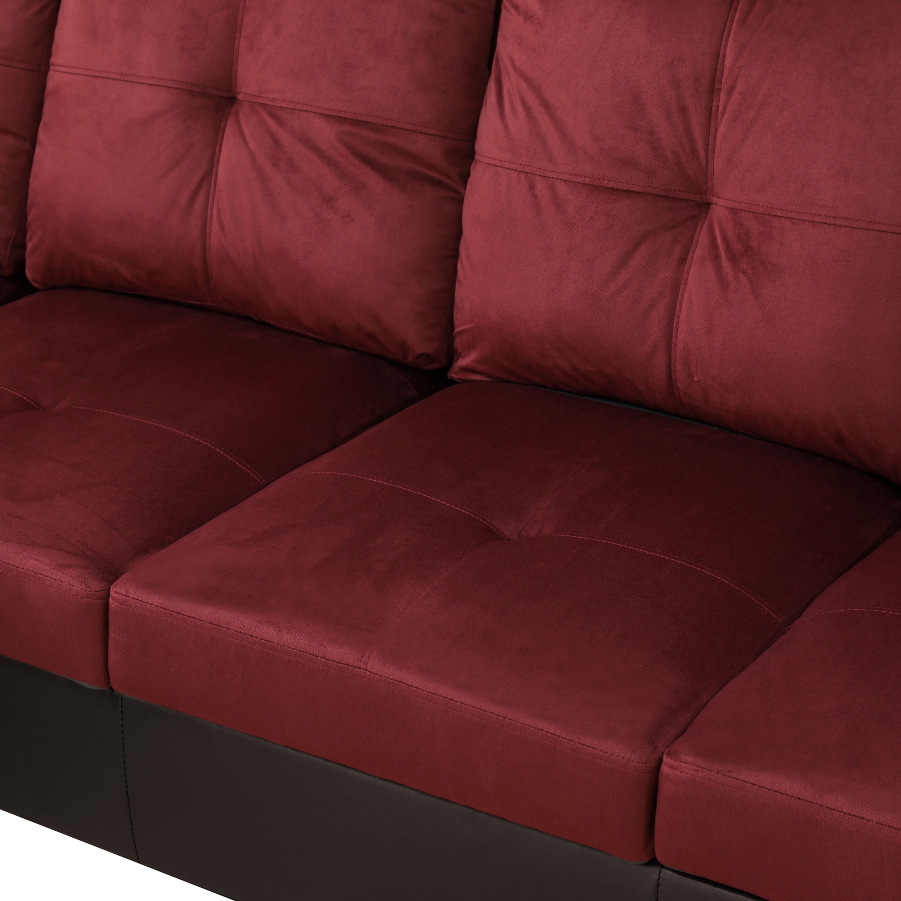 Hommoo Flannel & PVC L-Shaped Sectional Couch and Sofa Set, Modern Living Room Furniture Set, Left Side, Red