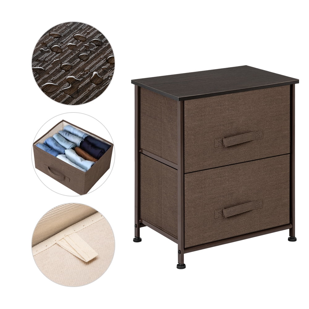 Private Jungle Nightstand with 2 Fabric Drawers，Bedside Furniture & End Table Dresser for Bedroom, Living Room, Steel Frame, Wood Top, Easy Pull Handle