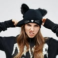 thumbnail image 2 of QQAMB Winter Hats Cute Cat Ear Hat with Embroidered Warm Knit Crochet Ski Cap, 2 of 6