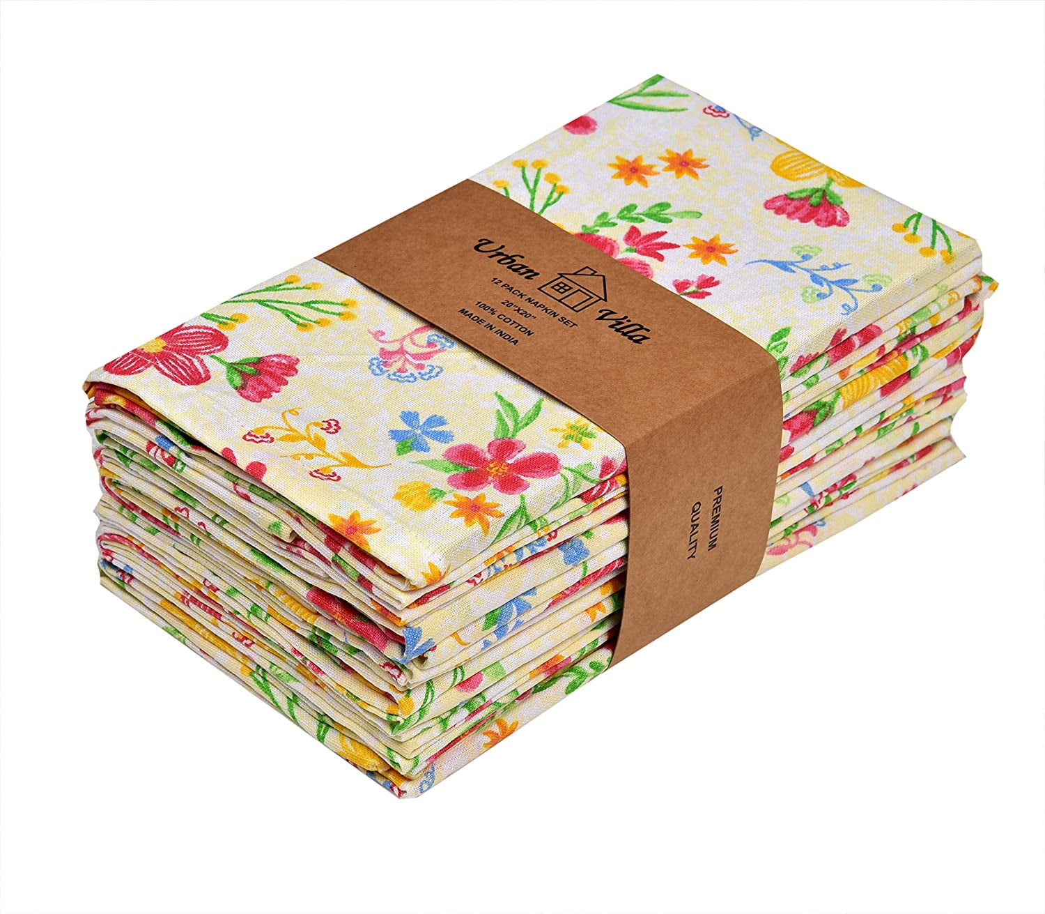 Floral Print Set Of 12 Dinner Napkins (20X20 Inch) 100% Cotton Premium Over Sized Cloth Napkins ...