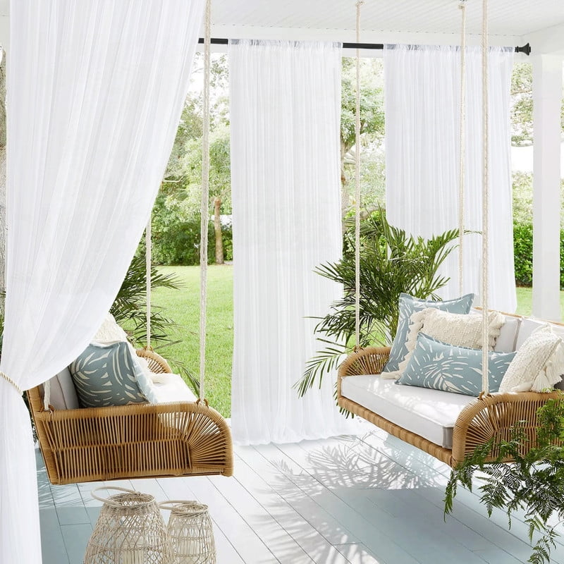 NICETOWN 2 Panels Mosquito Net Waterproof Outdoor Sheer Curtains, Rod Pocket Beathable Mosquito Shield Drapes with Adjustable Length, W118 x L120, White