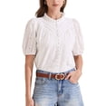 thumbnail image 1 of BLUSA DE CROCHET PARA MUJERES INSPIRADA CHIC CON CUELLO VOLANTE Y MANGAS CORTAS, DETALLES CALADOS, TOPS DE VERANO XL BLANCA, 1 of 6