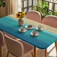 thumbnail image 3 of Teal Blue Ombre Table Cloths for 6 Foot Rectangle Tables, Modern Abstract Gradient Art Patio Waterproof Elastic Fitted Tablecloths, Washable Rectangular Table Cover for Camping, 3 of 8