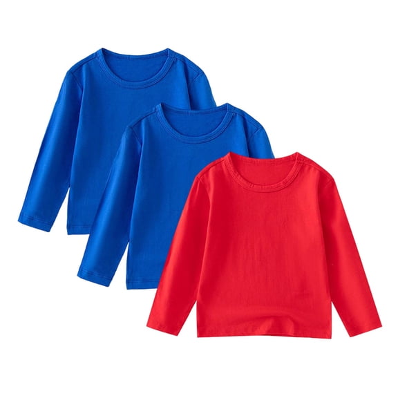 Hrsba Boys Girls Long Sleeve Kids Round Neck Shirt Unisex Fall Winter Top Solid Color Shirt 3 Pack for 1 to 11 Years