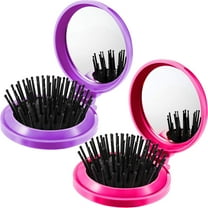 2 Pack Foldable Travel Mirror Hair Brushes Round Portable Folding Pocket Hair Brush Mini Hair Comb Compact Travel Size Hair Massage Comb for Men Women and Girls