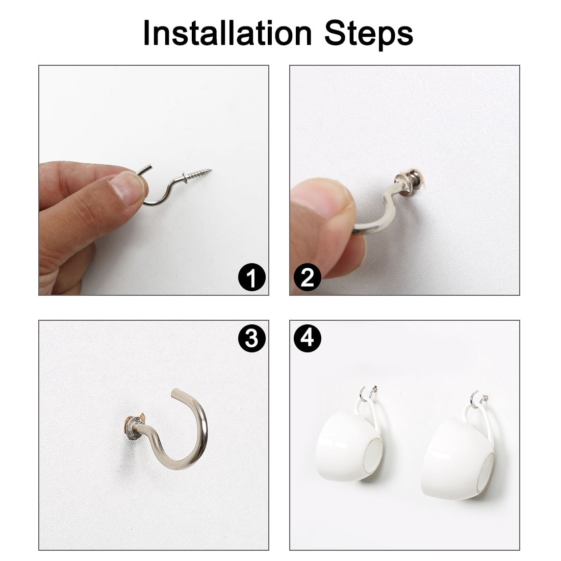 Unique Bargains 20 Pcs Cup Ceiling Hooks Screw Hanger Indoor Outdoor Silver Tone