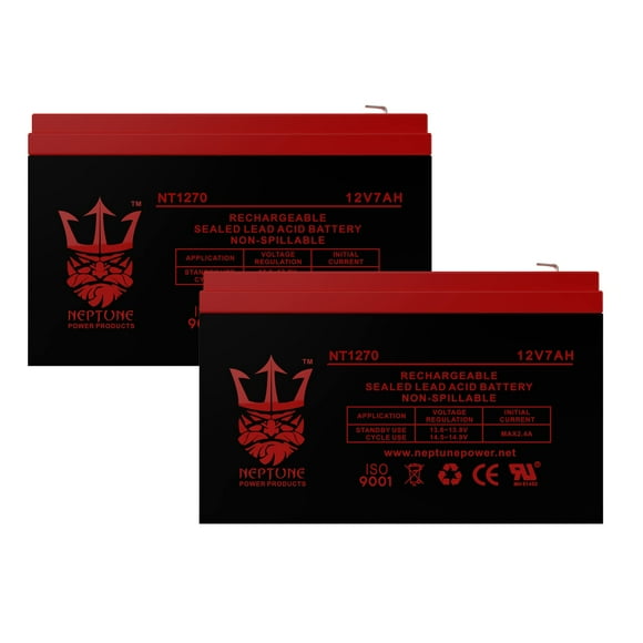 Neptune Power Products Brand 12V 7Ah NT-1270 Rechargeable Replacement SLA Sealed Lead Acid Battery - 2 Pack
