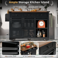 thumbnail image 3 of 53.7" Farmhouse Kitchen Island with Power Outlet, 2 Sliding Barn Door, Kitchen Storage Island with Drop Leaf, Spice Rack Rolling, for Home, Kitchen and Dining Room, Black, 3 of 9