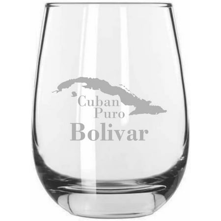 

Bolivar Cuban Cigar Themed Etched 15.25oz Libbey Stemless Wine Glass