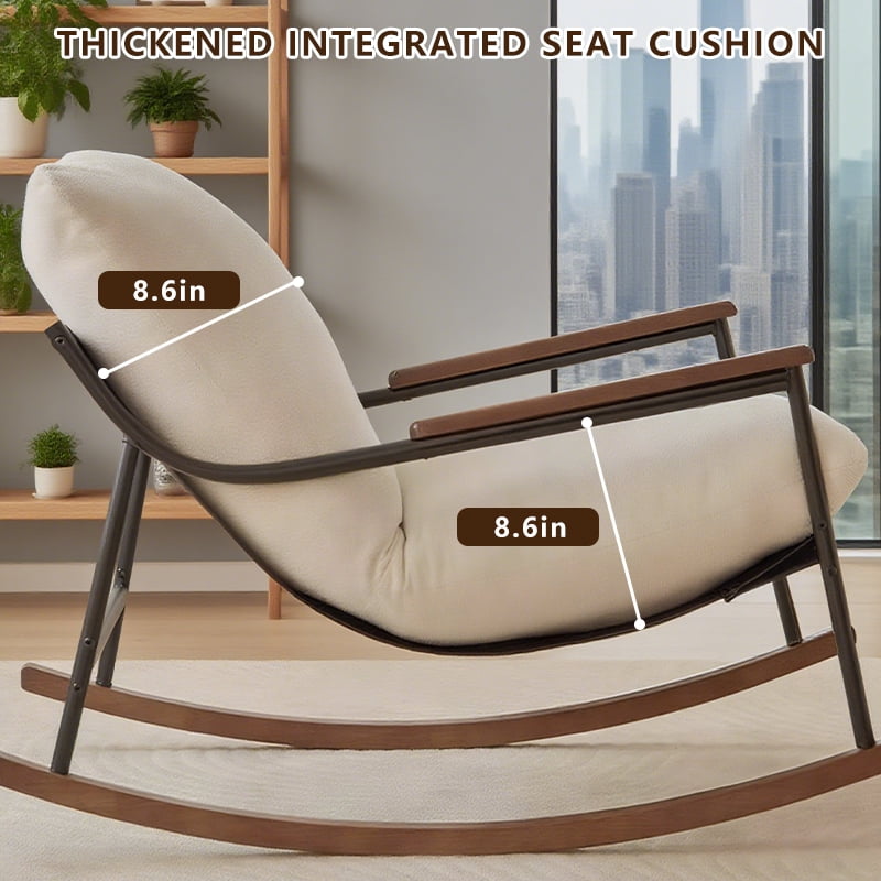 Rocking Chair with Footrest,Recliner Chair with Soft Cusion and Backrest,Solid Wood Glider Rocking Chair with Arm,Lounge Chair for Living Room, Bedroom,Office,White