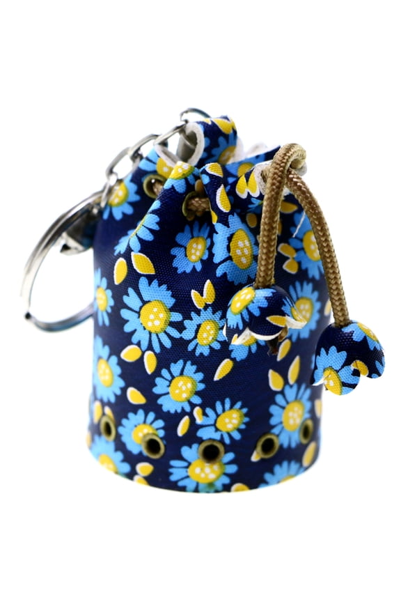 Beachy Flower Hula Bag With Jingle Bell Split-Ring-Keychain Blue/Yellow