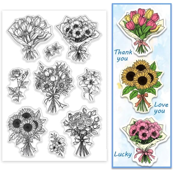 1sheet Bouquet Clear Stamps for Card Making Rose Sunflower Transparent Silicone Stamps Lily Rubber Stamp