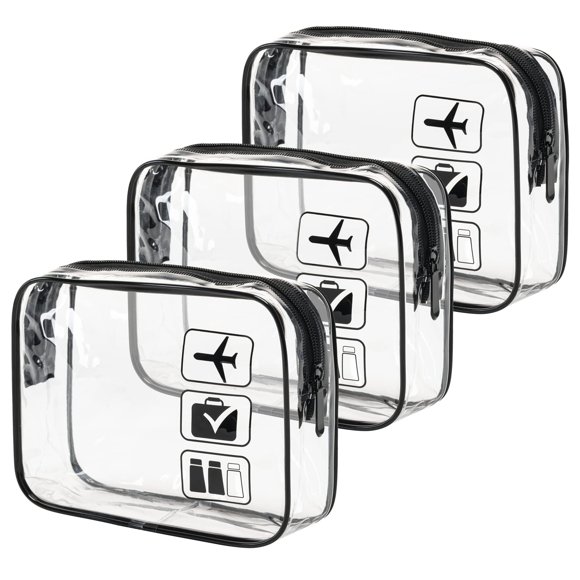 Trousse de Toilette Approuvée par la TSA, 3 Pcs Sacs de Toilette Transparents Taille Quart pour Femmes Hommes, Sac de Maquillage de Voyage Conforme aux Normes des Compagnies Aériennes (Noir)