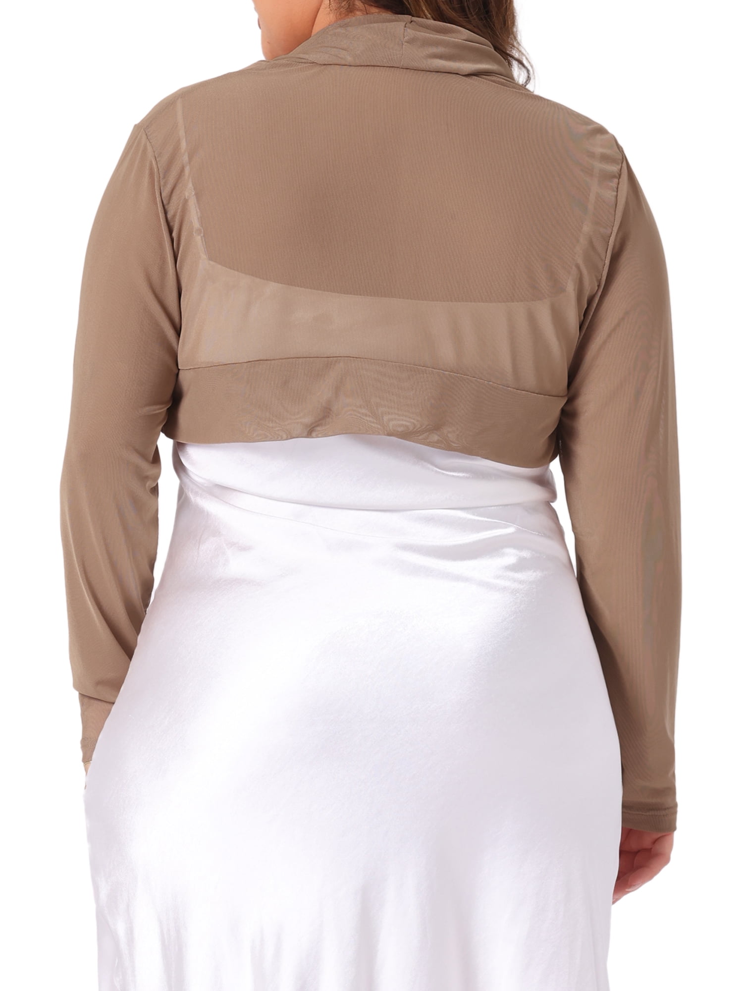 DARING DIVA Women's Plus Size Mesh Crop Long Sleeve Sheer Bolero Shrug Top 3X Dark Khaki