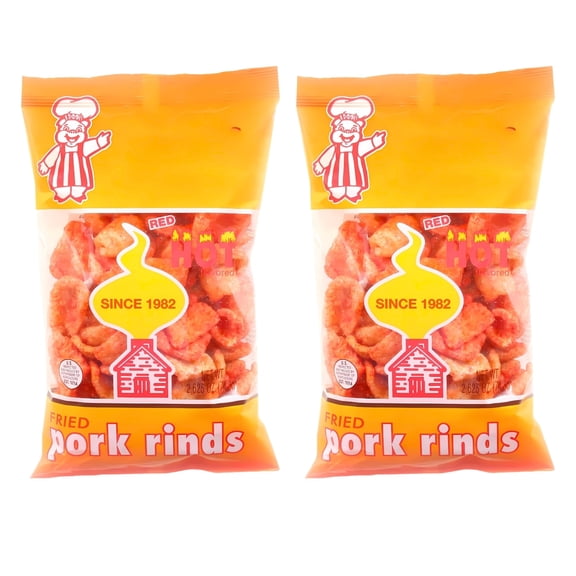 Red Hot Fried Pork Rinds Snacks Bag 2 Counts 2.6 oz