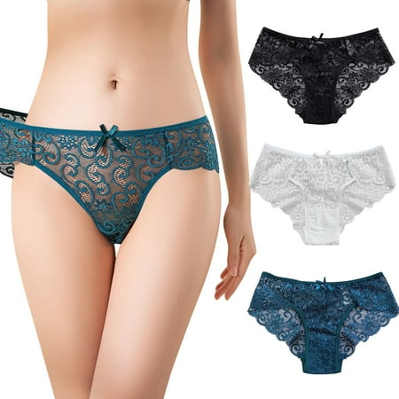 

WANYNG Women s Three-piece Sexy Low Waist Comfortable Hollow Lace Ruffle Bow Underwear Underwear Women Thongs Variety Women Underwear Pack Lace