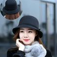 thumbnail image 4 of TELOLY Wide Brim Round Dome Warm Woolen Hat Women Autumn Winter Elegant Bowknot Decor Felt Fedora Hat Daily Wear Beige, 4 of 7