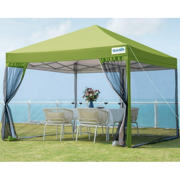 Quictent 8x8 Pop up Canopy Tent with Mosquito Netting Sreen House Room Tent Screened Roller Bag Included,Green