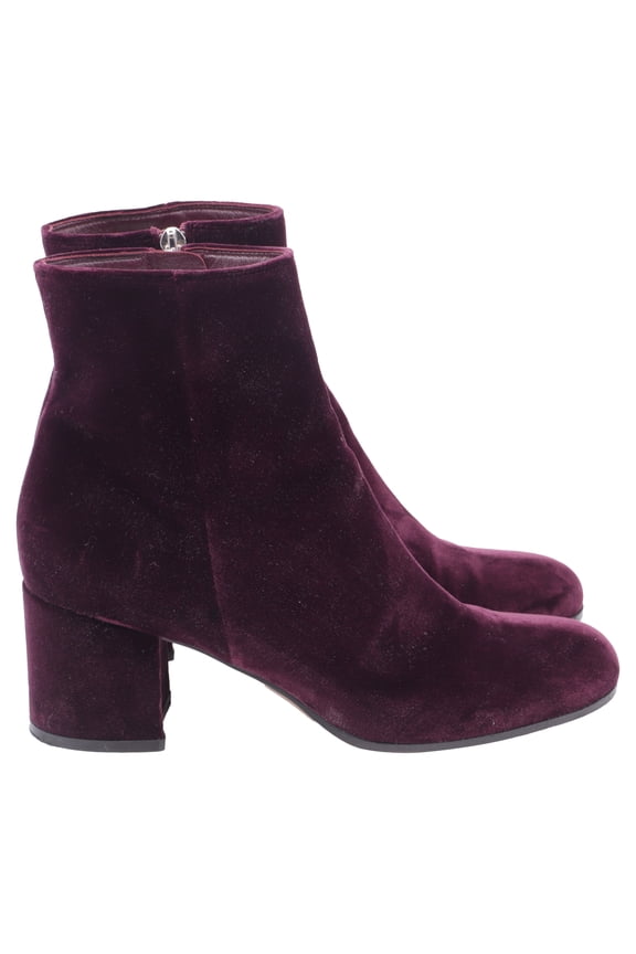 Pre-Owned Gianvito Rossi Margaux Block-Heel Ankle Boots in Burgundy Velvet