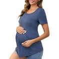 thumbnail image 4 of INSPIRAR CHIC Blusa de Maternidad de Manga Corta para el Día de la Madre, Diseño Arrugado, Blusa con Cintura en Capas, Camiseta de Maternidad Azul Grande, 4 of 6
