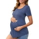 thumbnail image 4 of INSPIRAR CHIC Blusa de Maternidad de Manga Corta con Cuello Redondo Diseño Arrugado Camiseta de Maternidad con Cintura en Capas Azul Grande, 4 of 6