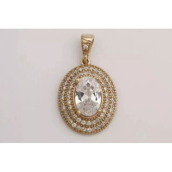 Om Jewels 2.5Ct Oval Cut Moissanite 14K Yellow Gold Plated Double Halo Women's Beauty Pendant