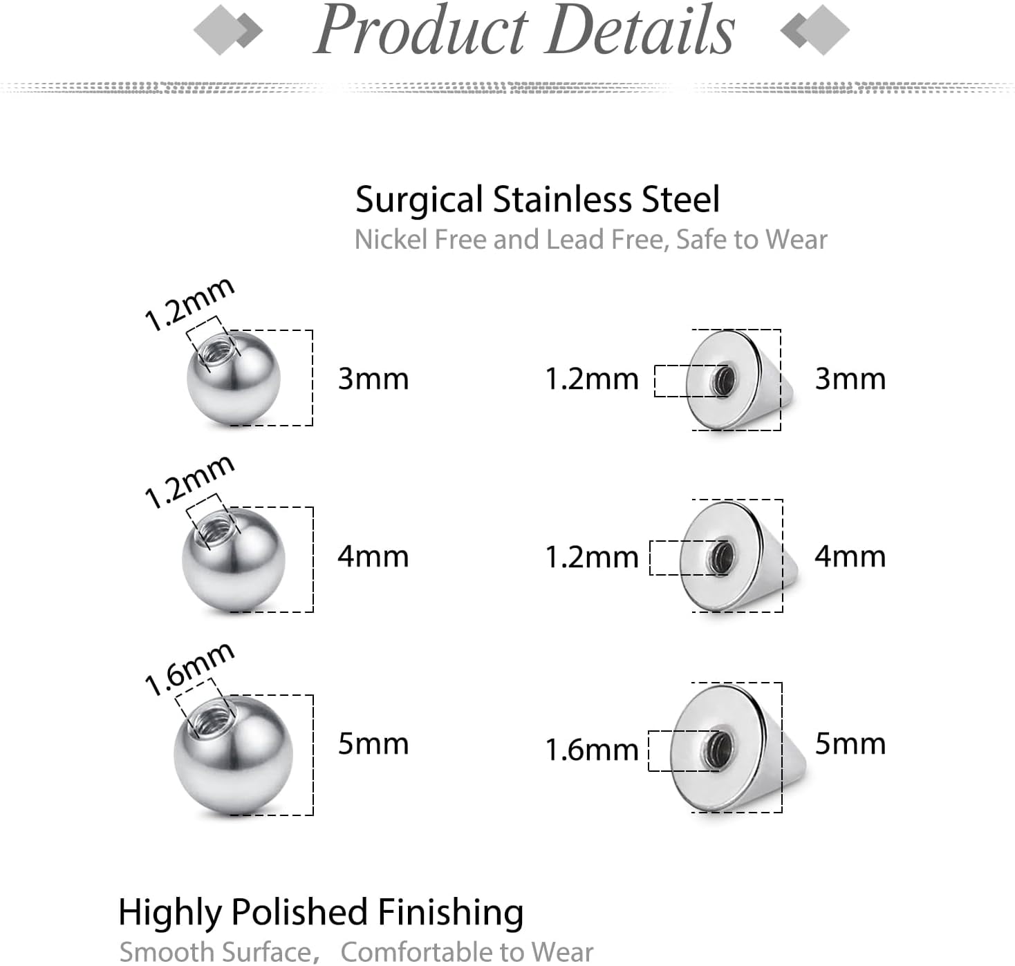 Fake Piercings Eyebrow Ring Fake Lip Labret Studs Replacement Balls Spike with 100Pcs Sticker Non-Piercing