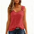 thumbnail image 3 of yoeyez Tank Top for Women Loose Fit Trendy Sleeveless Shirts Scoop Neck Lightweight Linen Solid Blouse O Ring Shoulder Beach Vacation Top Red,L, 3 of 7