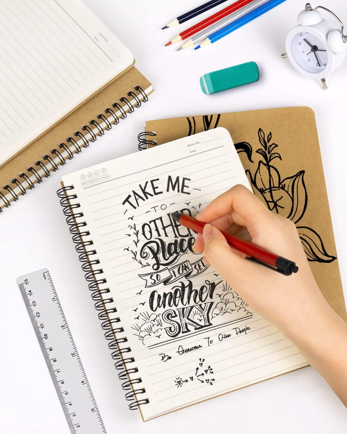 Spiral Notebooks A5 Lined 5Pcs College Ruled Journals Bulk Thick Paper for Work, Study, Notes Taking, Gifts 120 Pages/60 Sheets Kraft Brown