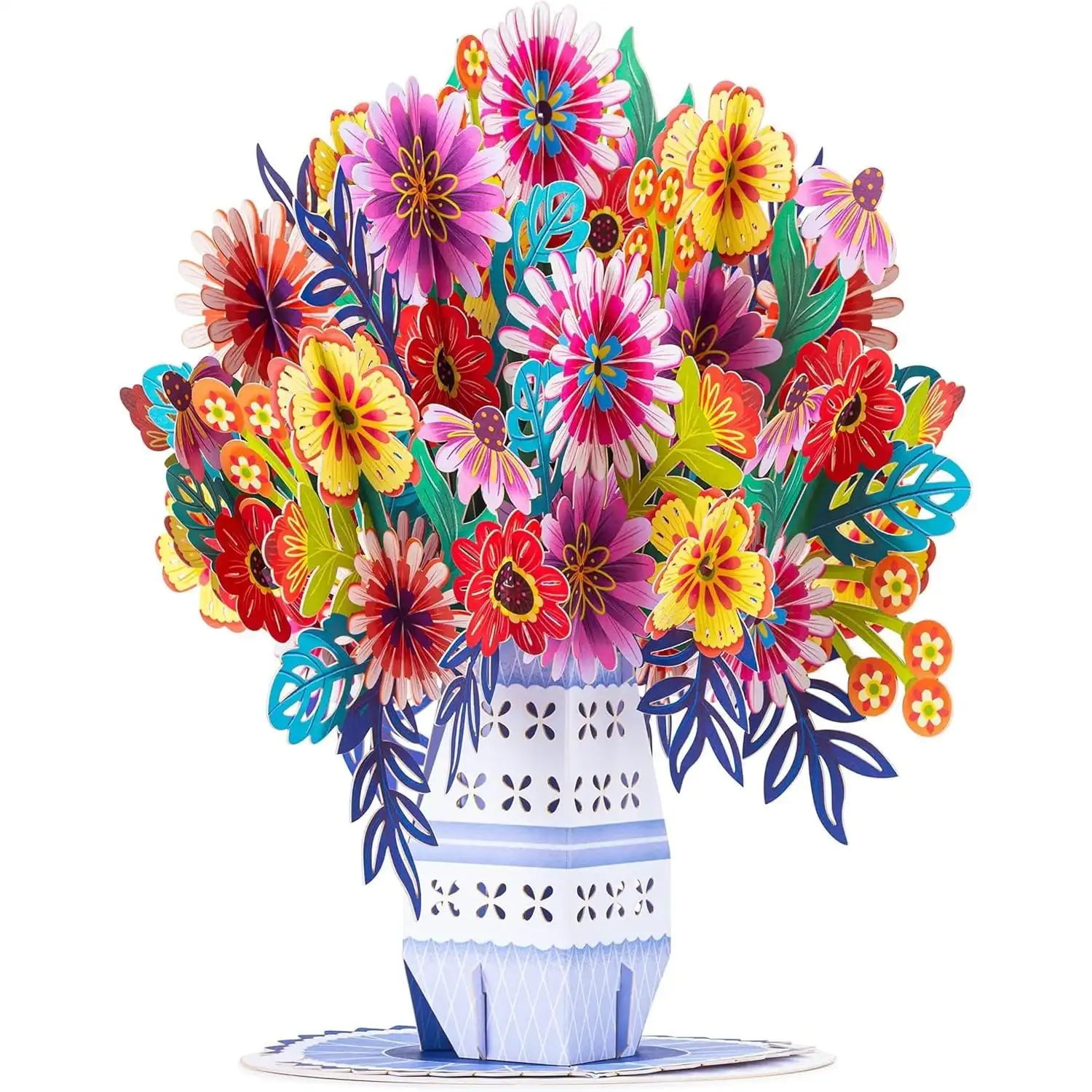HugePop 3D Harmony Bouquet Pop Up Card with Detachable Paper Flower Bouquet for Birthday Anniversary Wedding All Occasions - Jumbo 10 x 14 Cards - Includes Envelope and Note