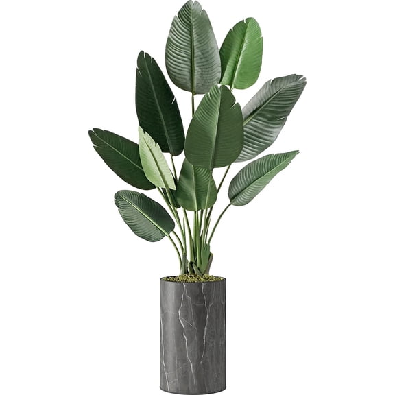 Artificial Tree in Modern Granite Effect Planter, Fake Bird of Paradise Silk Tree for Indoor and Outdoor Home Decoration - 58" Overall Tall (Plant Pot Plus Tree)