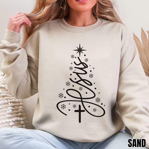 Christian Christmas Sweatshirt Jesus Christmas Tree Sweater Holiday Faith Based Sweatshirt Cozy Religious Winter Pullover