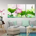 thumbnail image 2 of wall26 - 3 Panel Canvas Wall Art - Watercolor Style Green Lotus Leaf and Pink Lotus Flower - Giclee Print Gallery Wrap Modern Home Art Ready to Hang - 16"x24" x 3 Panels, 2 of 3