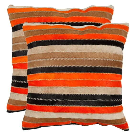 safavieh pillow collection throw pillows, 18 by 18-inch, quinn orange and tan, set of 2
