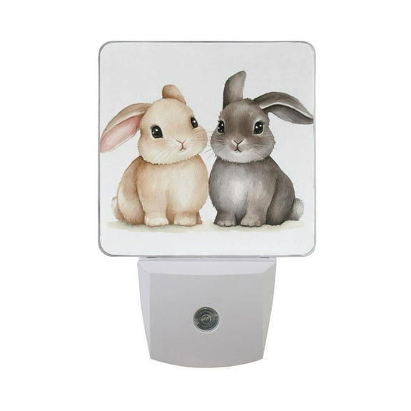 Two Cute Bunnies LED Night Light with Smart Sensor Plug Into Wall Dusk to Dawn 2 packs
