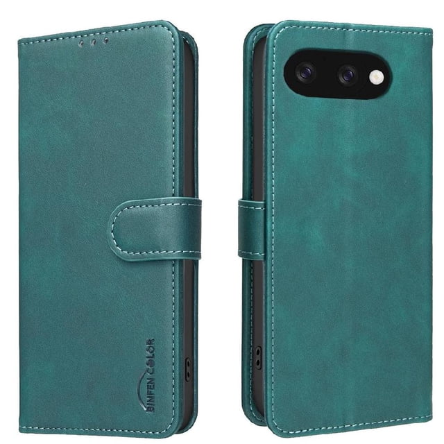 Wallet Case for Google Pixel 9A RFID Blocking Flip Cover with Card Slots & Kickstand Green