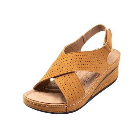 

YanHoo Orthopedic Sandals for Women Open Toe Walking Slippers with Arch Support Anti-Slip Breathable Sandal Vintage Platform Outdoor Flats Shoes