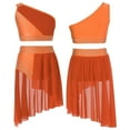 thumbnail image 5 of Zaldita Kids Girls Shiny Ballet Lyrical Dance Dress One Shoulder Rhinestone Crop Top with Sheer Mesh Skirted Outfit Orange 8, 5 of 6