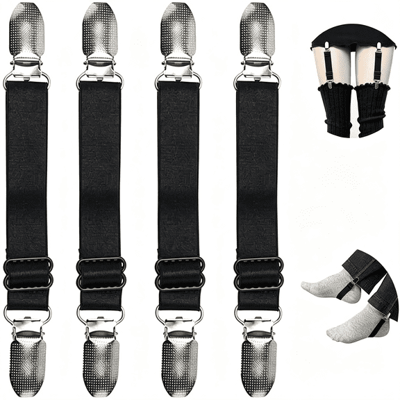 TELOLY Elastic Thigh High Garter Suspenders Jeans Pant Boot Leg Clamps Straps Clips Holder Stirrups Fully Adjustable Pants Clip Holders Motorcycle Shoes Boots Pants Clip 4 Pcs