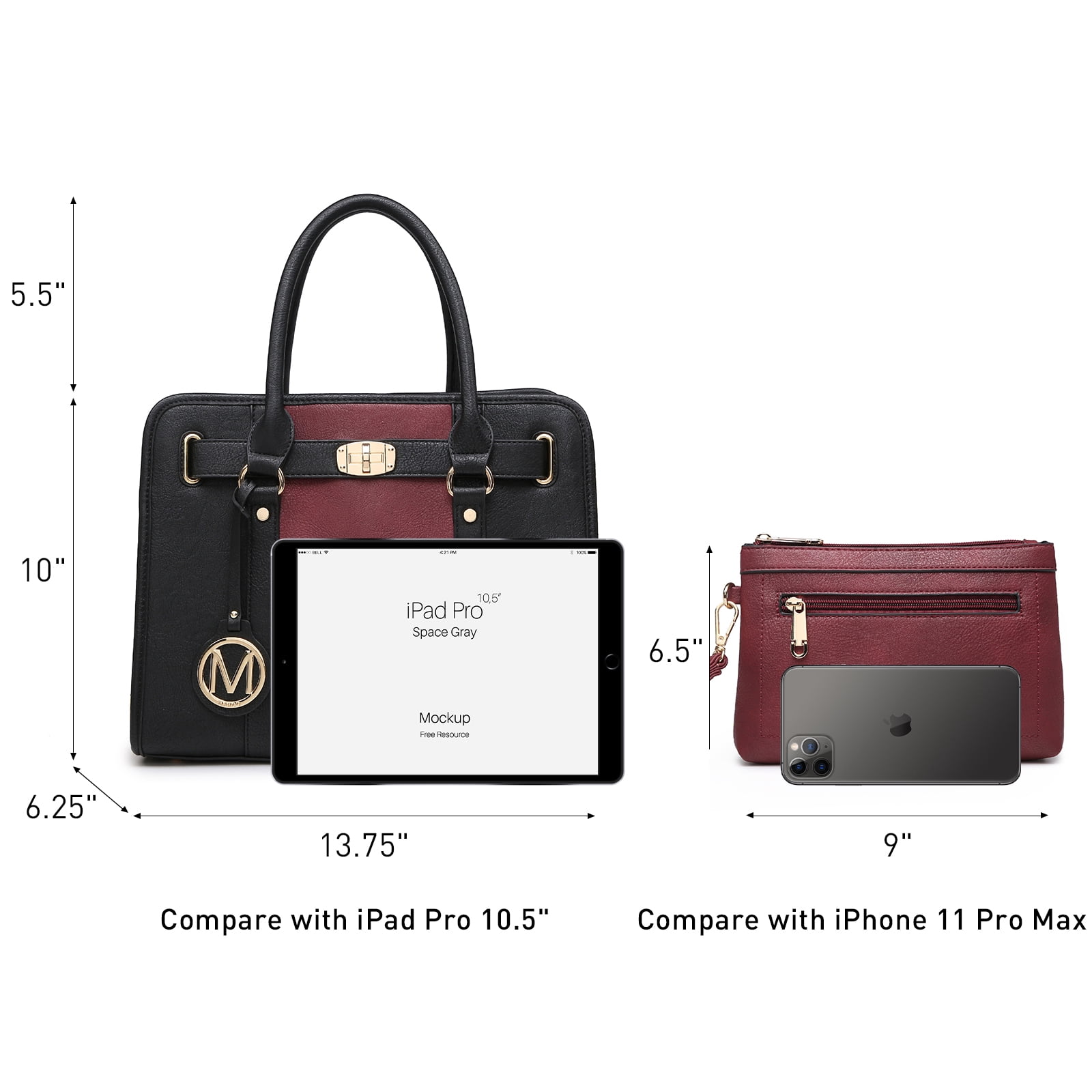 MKP Womens Satchel Female Handbags Two Tone Vegan Leather Shoulder Bag with Wallet 2pcs Set