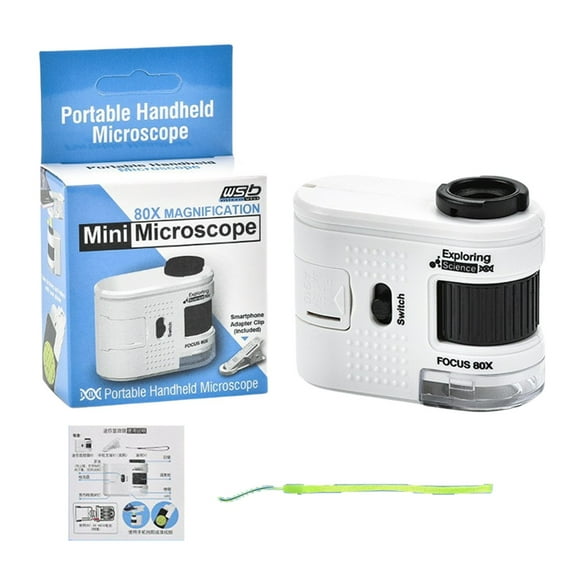 Portable Handheld Mini Microscope Toy For Kids Science Exploration 80X Magnification With Led Light Clip Outdoor Camping Research Learning Tool