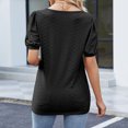 thumbnail image 3 of Women Short Puff Sleeve Blouse Pure Color Hollow Out Loose Casual Summer Pullover T Shirt Black XXL, 3 of 8