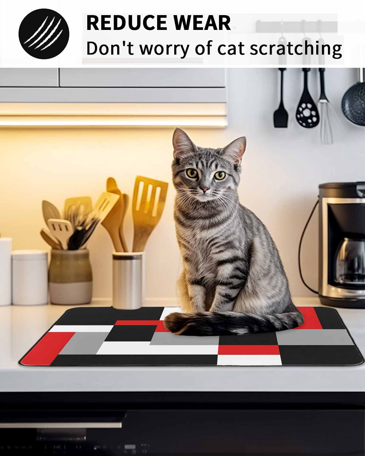 Stove Top Covers for Electric Stove, Red Black Grey Geometric Glass Stovetop Cover Protector, Modern Abstract Art Luxury Induction Cooktop Protector Oven Mat for Kitchen Countertop 24"x21"