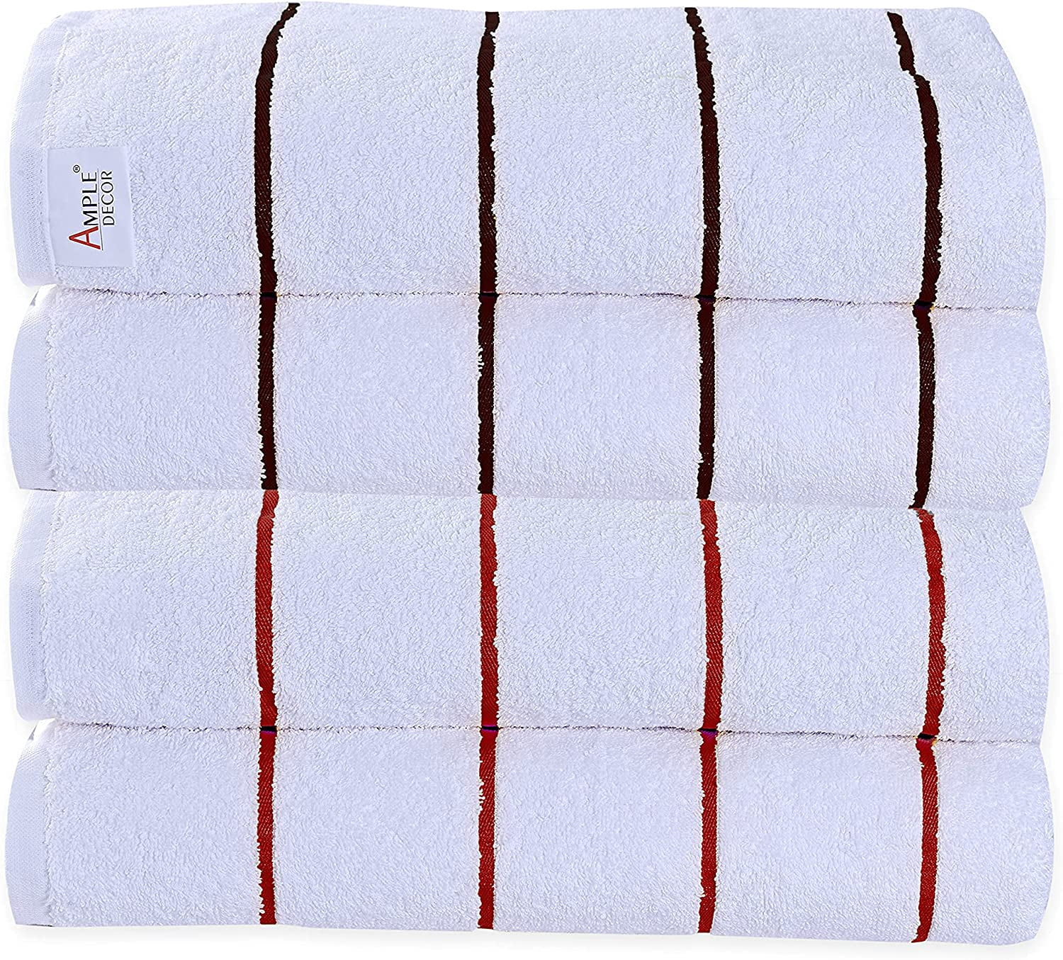 Ample Decor 100% Cotton Set of 4 Beach Towel Large Cabana Striped - Brown & Red - 30 x 68 inch
