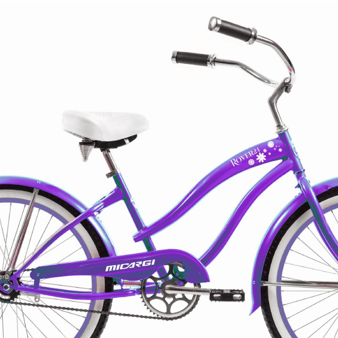 Micargi ROVER 24 F Beach Cruiser Coaster Brake Single Speed Stainless Steel Spokes One Piece Crank Alloy Purple Rims 36H White Wall Tire With Fenders. Color: Purple/ Purple Rim