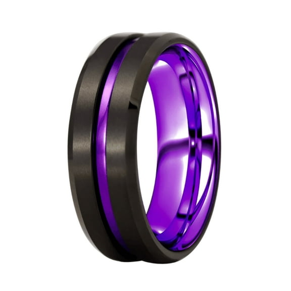 6mm Black Purple Stripe Men's Wedding Band Ring - Perfect for Weddings and Special Occasions
