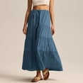 thumbnail image 5 of Fashion Long Skirts for Women Elastic Waistband Flowy Boho Maxi Skirt Summer Vacation Outfits A-Line Dress Blue S, 5 of 6