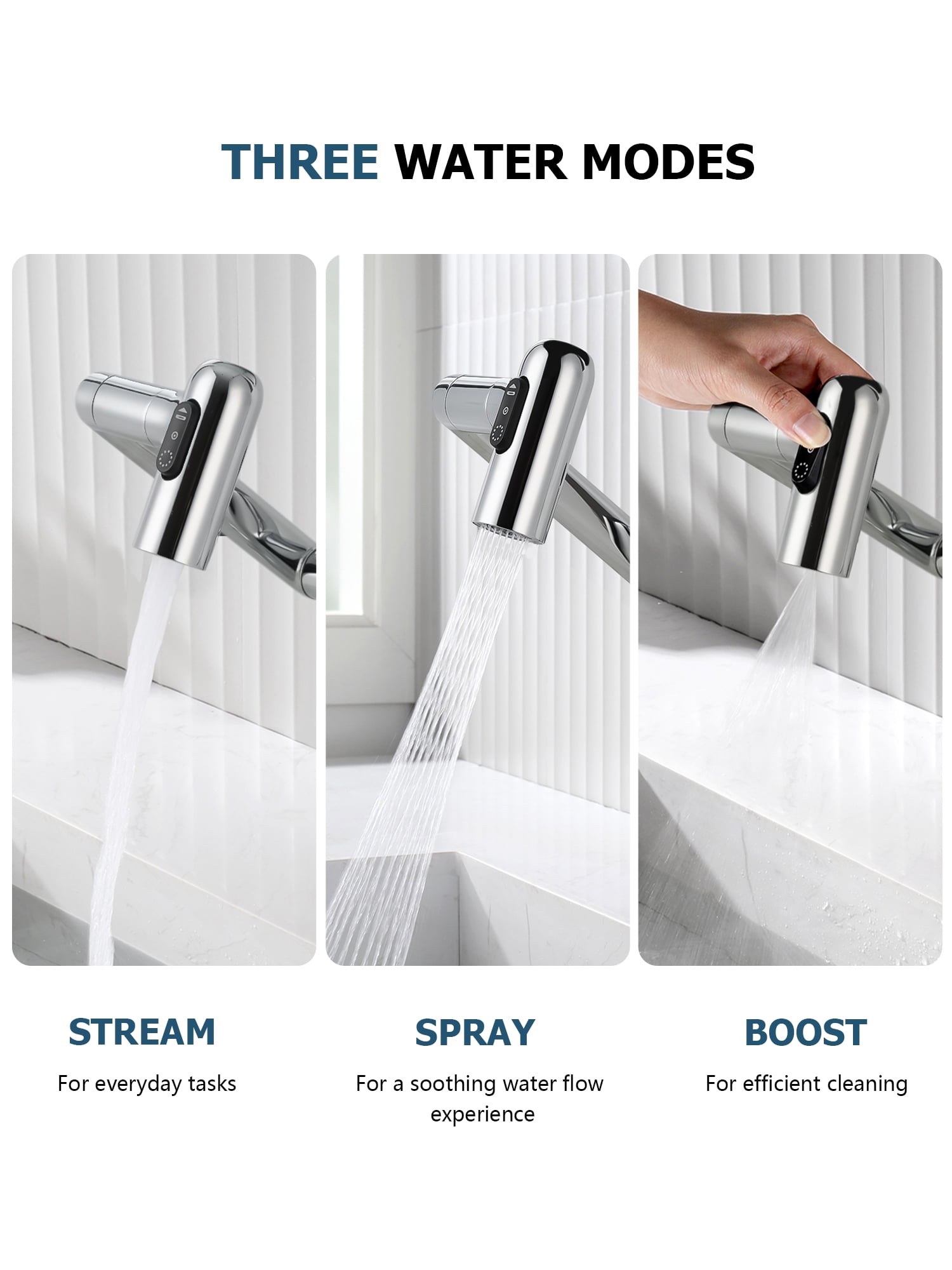 Lefton Rotatable Bathroom Faucet with Temperature Display in Fahrenheit (Batteries-Free), 3 Water Outlet Modes, Chrome, BF2204-1
